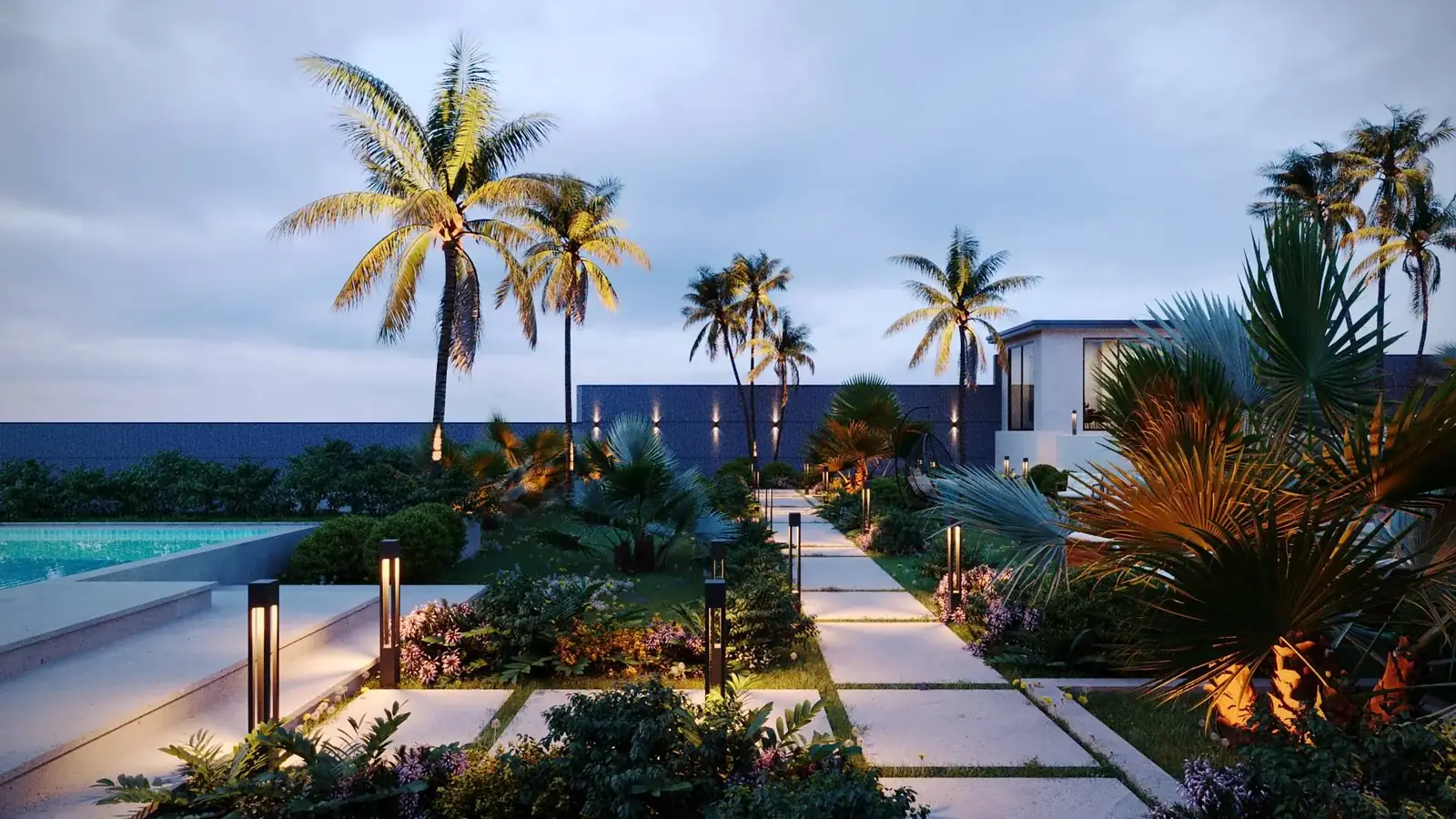 Villa Landscape — wide garden view