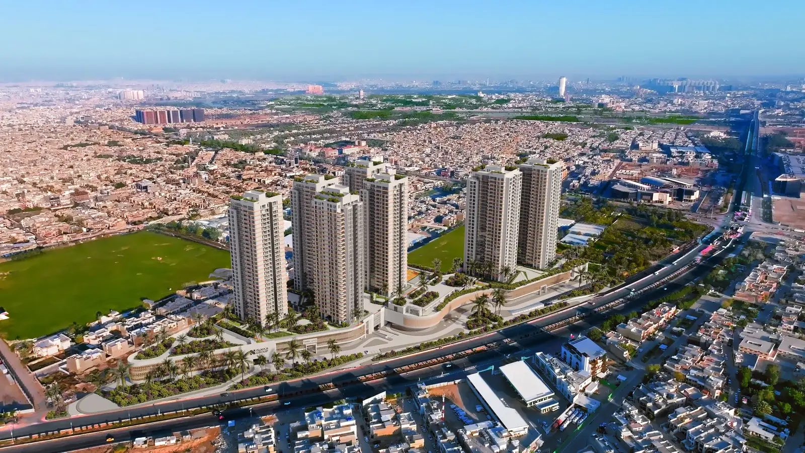 Yasamin Tower, wide street view