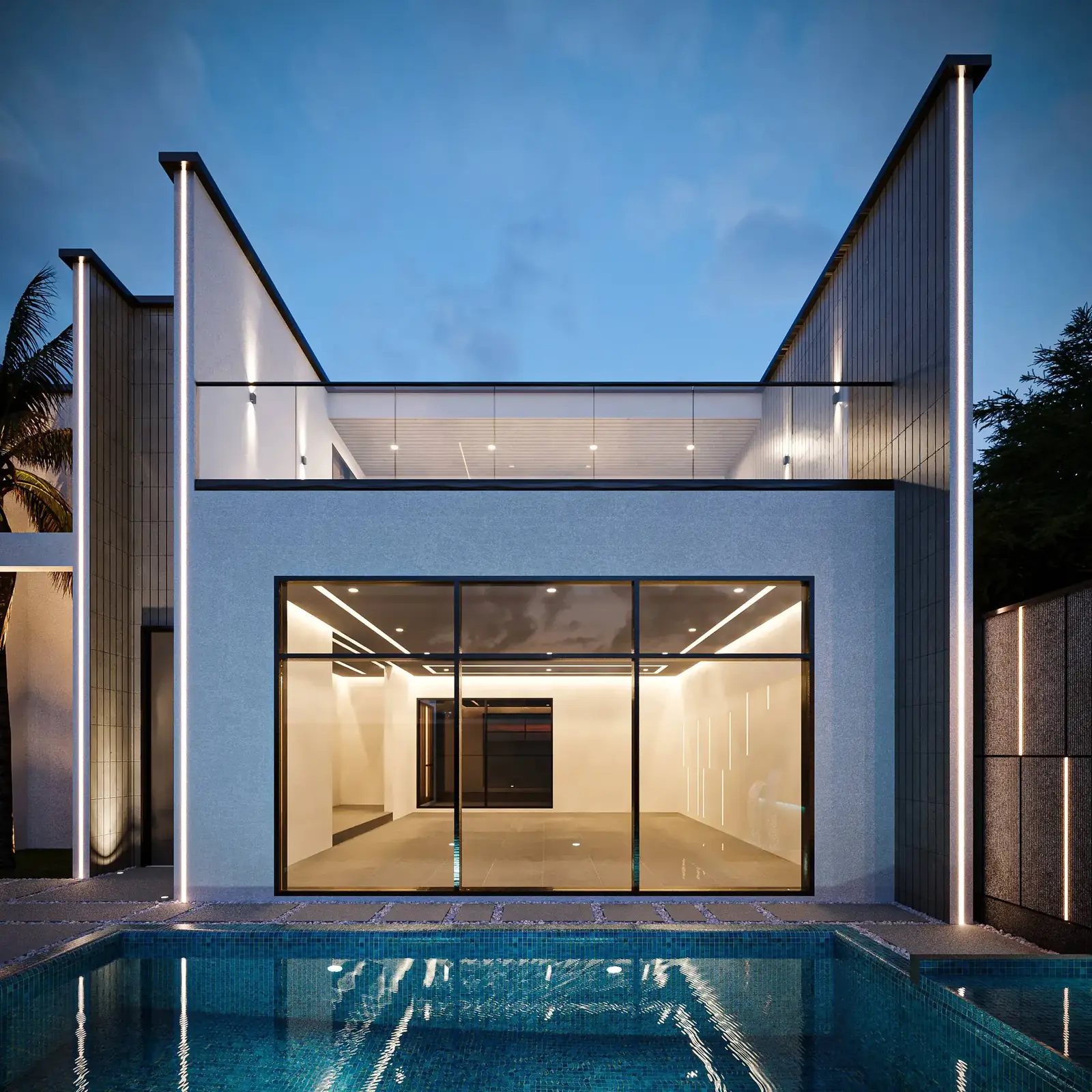 Layers Villa glass room and reflecting pool